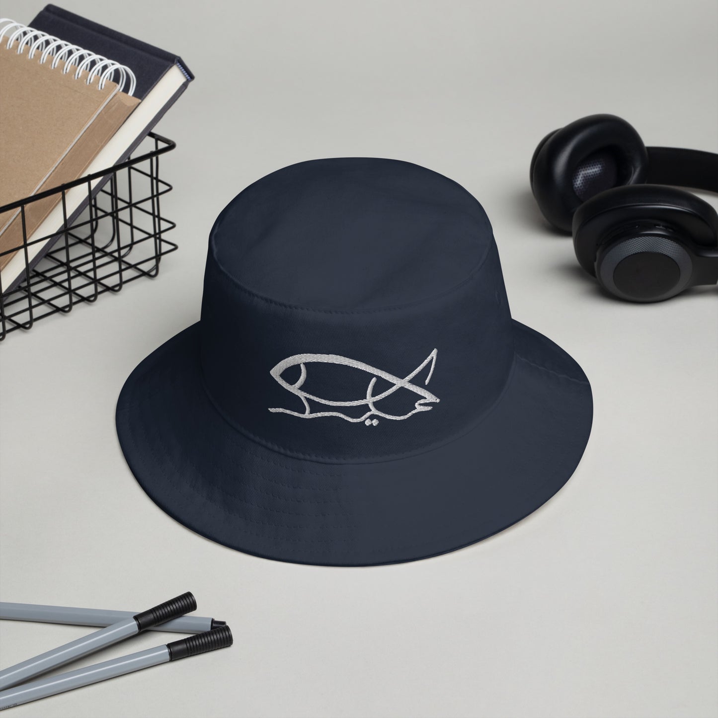 Houta (Fish) Bucket Hat - Embroidered - 100% Cotton